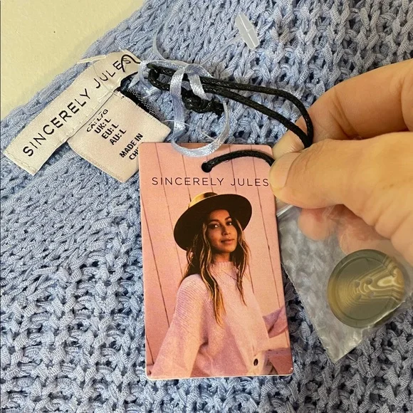 NWT. Sincerely Jules Boho Blue Drop Shoulder Cardigan Sweater. Large. - Picture 2 of 11